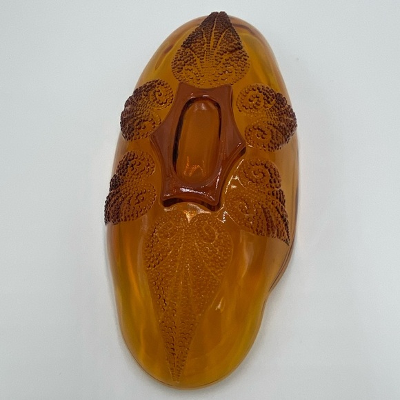 Vintage Indiana Glass Amber Leaf Pattern Candy Dish Mid Century Fall Leaf - Picture 5 of 9